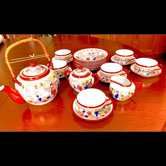 23 piece Japanese Eggshell Porcelain Tea Set cups saucers plates teapot creamer - Picture 3 of 12